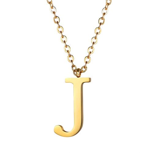 PROSTEEL Women's Trendy Gold Plated Black 316 Stainless Steel Initial Necklace, Adjustable 20-22"imentierten Mineralwass