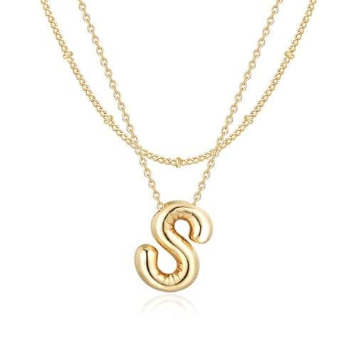 NateBur 14K Gold Layered Balloon Initial A-Z Choker Necklace, Personalized Birthday Gift for Women