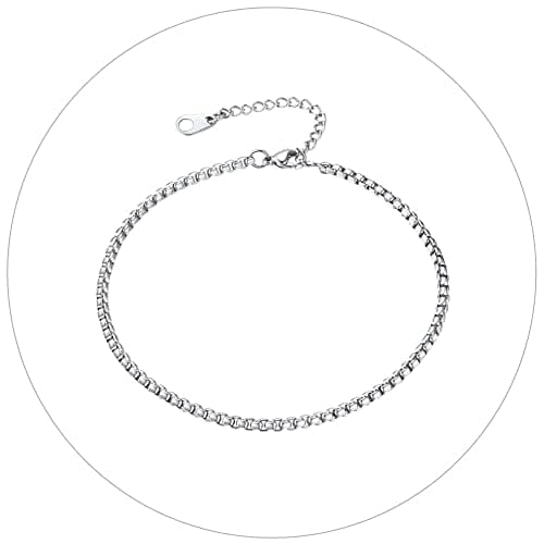 FindChic Stainless Steel Ankle Chain Bracelets, Cuban Curb/Figaro/Box Links, Adjustable Anklet