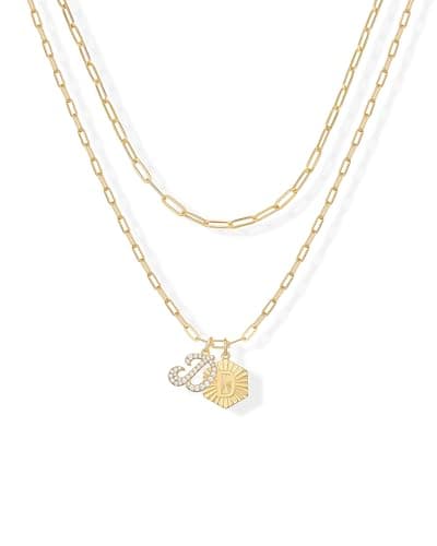 PavoI 14K Gold Plated Hexagon Initial Pendant Layered Necklace for Women | Paperclip Chain