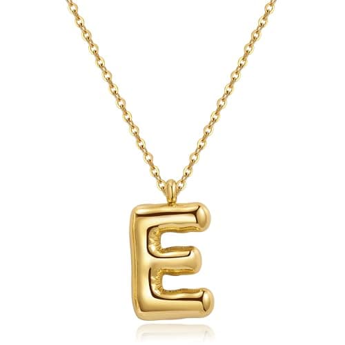 YeGieonr Tarnish-Free Gold Stainless Steel Initial Necklace with Bubble Letter Pendant