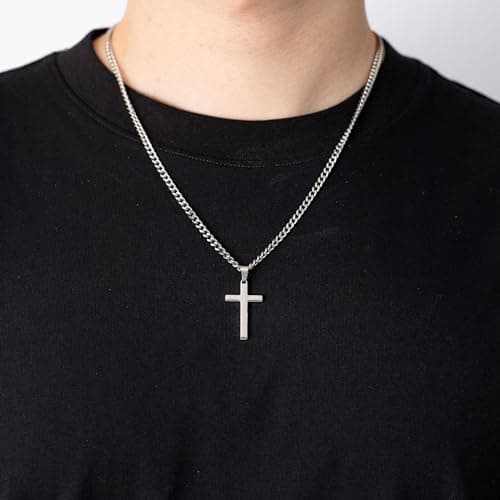 Txdvbls Men's Silver Stainless Steel Cross Pendant Necklace 18/20/22/24in