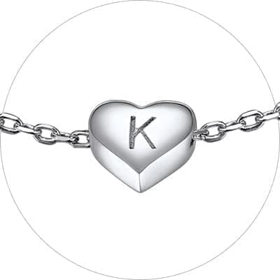 Chic Personalized 925 Sterling Silver Heart Initial Bracelet for Women(with Gift Box)