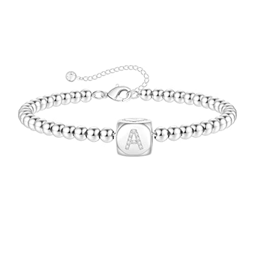 Yoosteel Trendy 14K Gold/Silver Plated Initial Bead Bracelet for Girls & Women