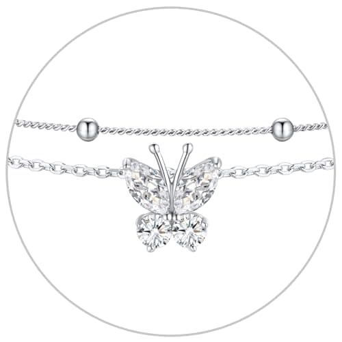 SILVERCUTE 925 Sterling Silver Butterfly Anklet for Women Waterproof Summer Beach Jewelry 22-27cm