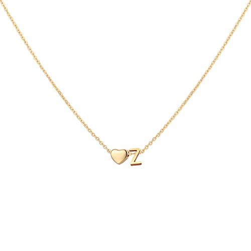 Glimmerst Heart Initial Necklace - Personalized 18K Gold Plated Stainless Steel