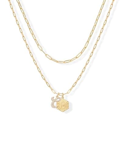 PavoI 14K Gold Plated Hexagon Initial Pendant Layered Necklace for Women | Paperclip Chain