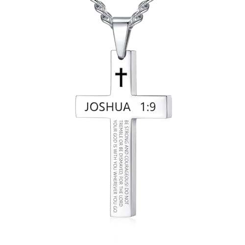 REVEMCN Inspirational Cross Necklace for Men, Black Stainless Steel Pendant Faith Gift