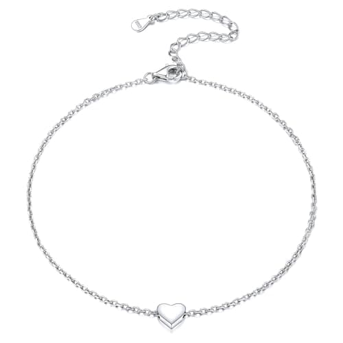 Chic Silver Personalized 925 Sterling Silver Tiny Heart Anklet for Women, Silver/Gold/Rose Gold (With Gift Box)