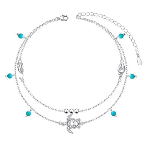 Flyow Sterling Silver Heart Charm Adjustable Anklet for Women