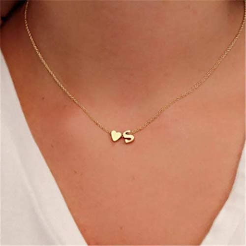 Glimmerst Heart Initial Necklace - Personalized 18K Gold Plated Stainless Steel