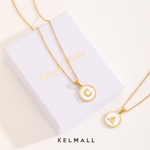 KELMALL Gold Initial Necklace, A-Z Circle Pendant Non-Tarnish Jewelry