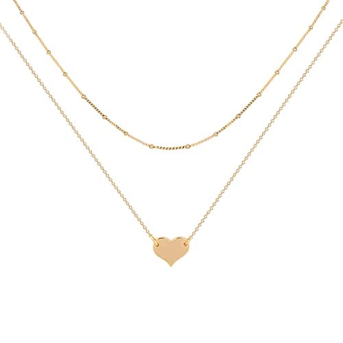 MEVECCO Handmade 18k Gold Plated Heart Arrow Layered Choker Necklace for Women