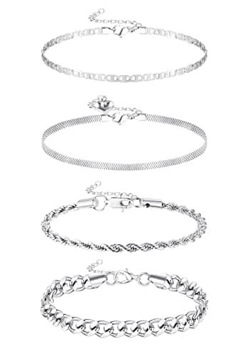 HANPABUM Stainless Steel Boho Layered Anklet Summer Foot Jewelry