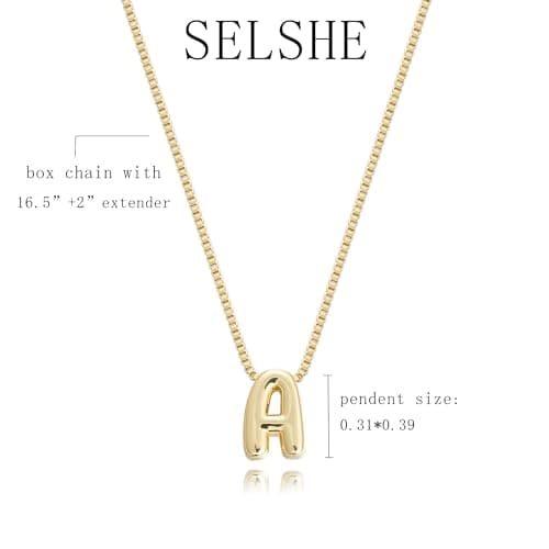 SELSHE 14k Gold Plated Balloon Letter Necklace for Women
