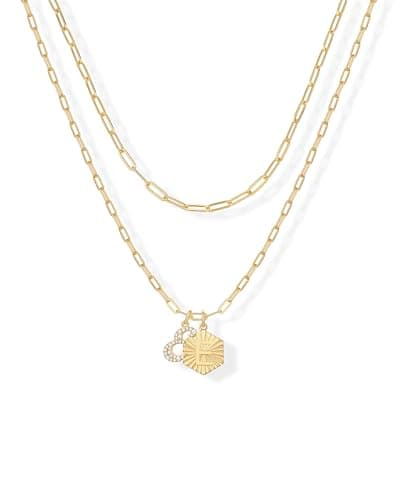 PavoI 14K Gold Plated Hexagon Initial Pendant Layered Necklace for Women | Paperclip Chain