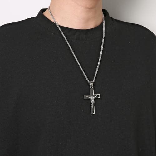 HZMAN Men's Stainless Steel Cross Crucifix Bible Prayer Pendant Necklace