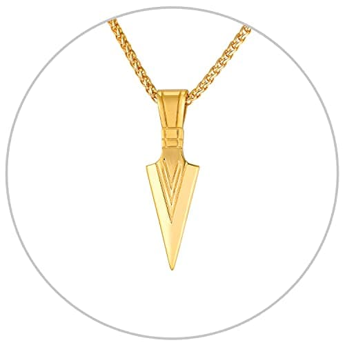 Men's U7 Stainless Steel 18K Gold Plated Arrowhead/Wolf Teeth Pendant Necklace
