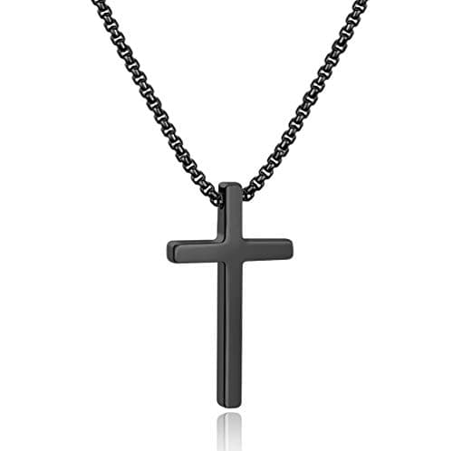 Men's Stainless Steel Cross Pendant Necklace, Silver Black Gold, 16-30 Inches Box Chain