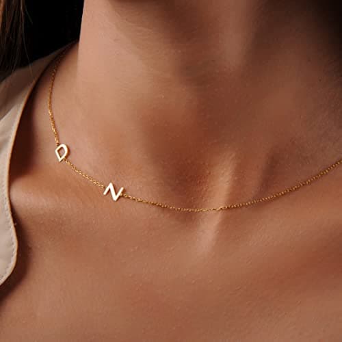 ProJewelry Dainty Sideways Initial Pendant Personalized 18K Gold Plated Necklace Custom Name Gift for Girls