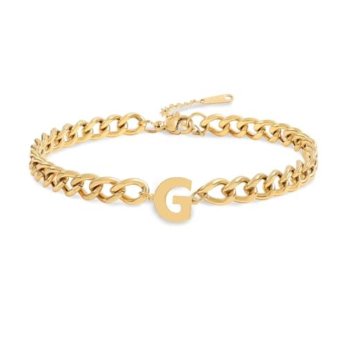 Jwicklirrng Men's 18K Gold Plated Letter Charm Bracelet A-ZAdjustable Cuban Chain for Boyfriend or Father