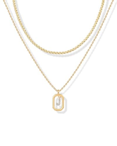 PavoI 14K Gold Plated CZ Letter Pendant Necklace for Women