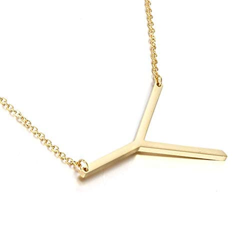MOMOL Sideways Initial Necklace - Large 18K Gold Plated Stainless Steel Pendant for Women