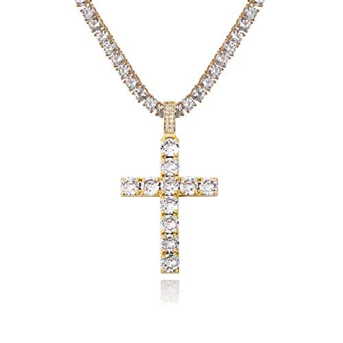 TOPGRILLZ Gold Heart Cross Necklace 14K Silver Plated Cubic Zirconia Pendant