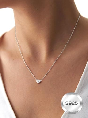 Chic Silver 925 Sterling Heart Initial Pendant Necklace for Women (Gift Box Included)