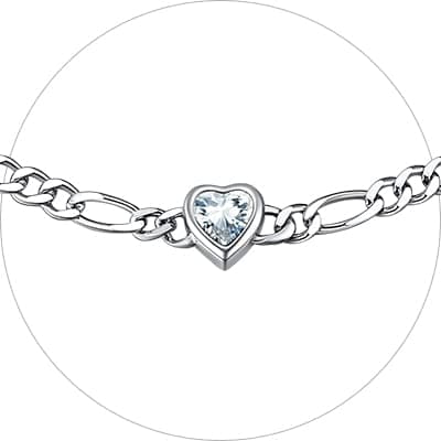 Chic Silver 925 Sterling Heart Birthstone Figaro Anklet for Women (with Gift Box)