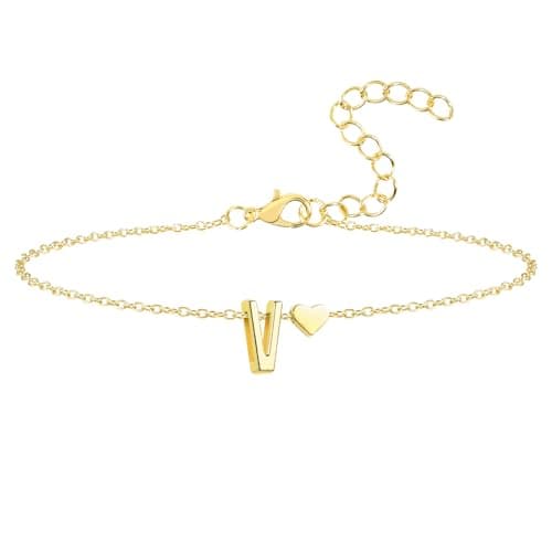 Seaield Women's 14K Gold Plated Personalized Initial Bracelet Trendy Gift