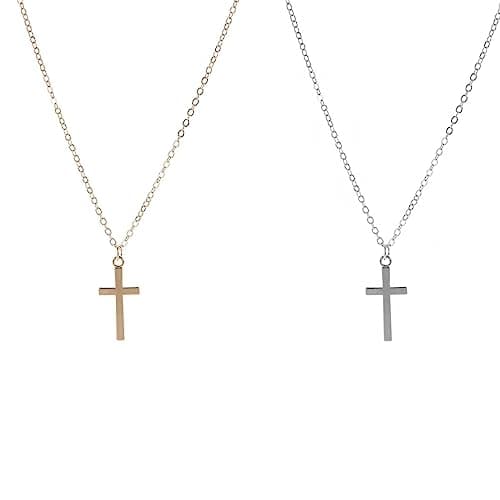 2pcs Akowemge Stainless Steel Gold & Silver Faith Cross Necklaces for Women & Men