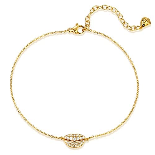 LOYATA 14K Gold Plated Dainty Ankle Bracelet with White CZ Cross Tassel Boho Jewelry for Women