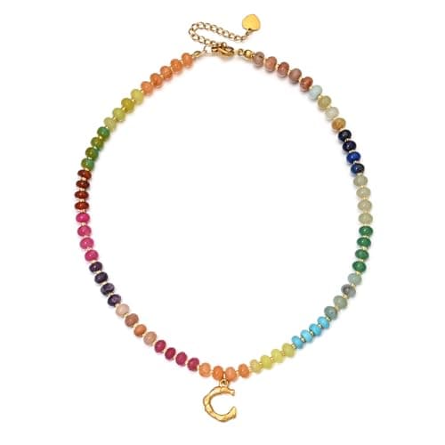 PDOUSELF Boho Personalized Beaded Initial Choker Necklace for Women Summer Beach