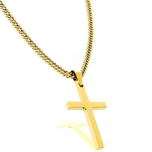 Men's Silver Gold Stainless Steel Plain Cross Pendant Necklace Cuban Chain 18-26 Inch