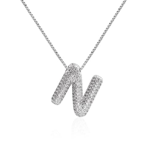 Qyalie Gold Plated Chunky Bubble Initial Letter Necklace for Women