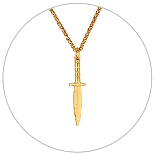 Stainless Steel 18K Gold Plated U7 Punk Dagger Pendant Necklace 22-24 Inches