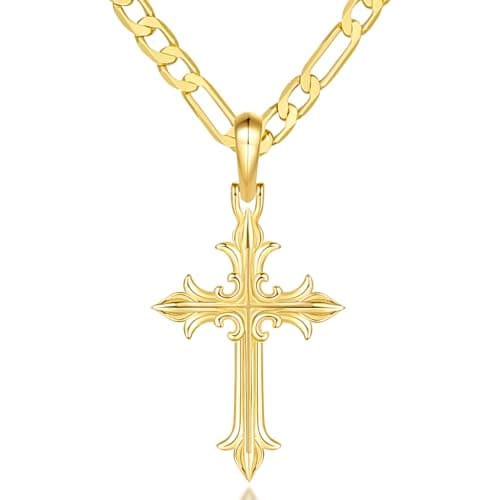 CHLOÉ LOVETT 14K Gold Cross Necklace for Men Figaro Chain
