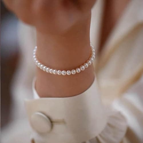 14K Gold Filled Pearl Bracelet for Women 6.5"+2"