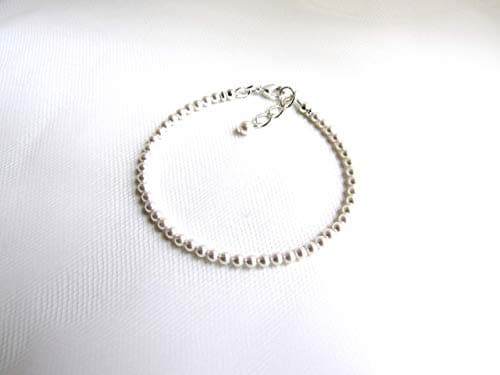 MelJoy Creations Dainty 3MM Pearl Bracelet, Adjustable and Minimalist