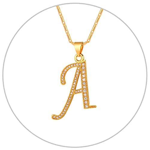 Alphabet A-Z Stainless Steel Choker for Women, Gold Plated CZ Jewelry, Gift Box Packed