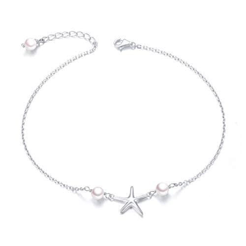 S925 Sterling Silver Evil Eye Starfish Heart Anklet for Women