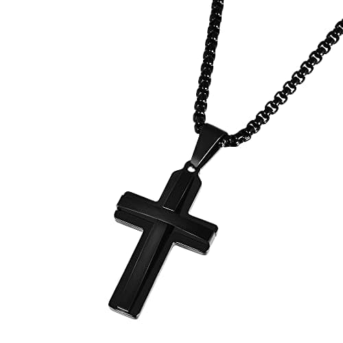 Men's Edforce Stainless Steel Double Layer Cross Pendant Necklace, 24" Chain
