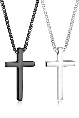 Yooblue Men's Silver Black Gold Cross Necklace 16-30 Inches