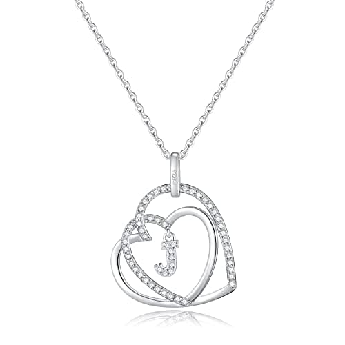 Romavan Infinity Heart Sterling Silver Initial Necklace for Women