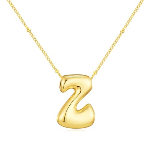 Moiegouct 14K Gold Plated 3D Initial Necklace with Beaded Chain Personalized Jewelry for Women