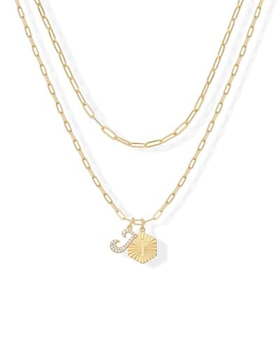 PavoI 14K Gold Plated Hexagon Initial Pendant Layered Necklace for Women | Paperclip Chain