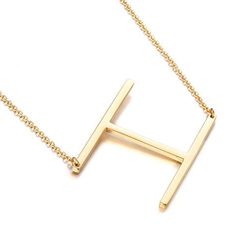 MOMOL Sideways Initial Necklace - Large 18K Gold Plated Stainless Steel Pendant for Women