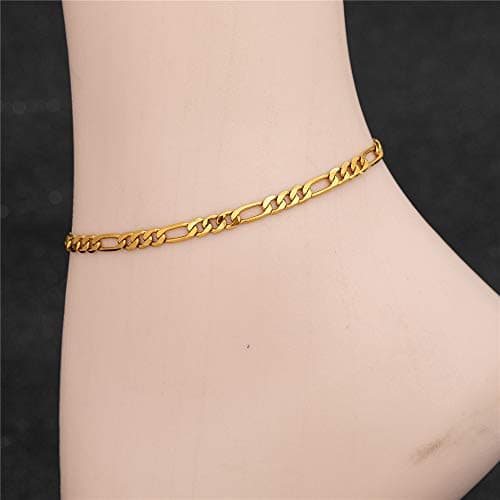 Kelistom 14K White Gold Plated Cuban Link Anklet Bracelets