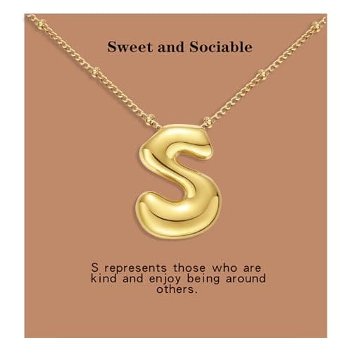 VOJO Gold Plated Balloon Letter Pendant Necklace for Women